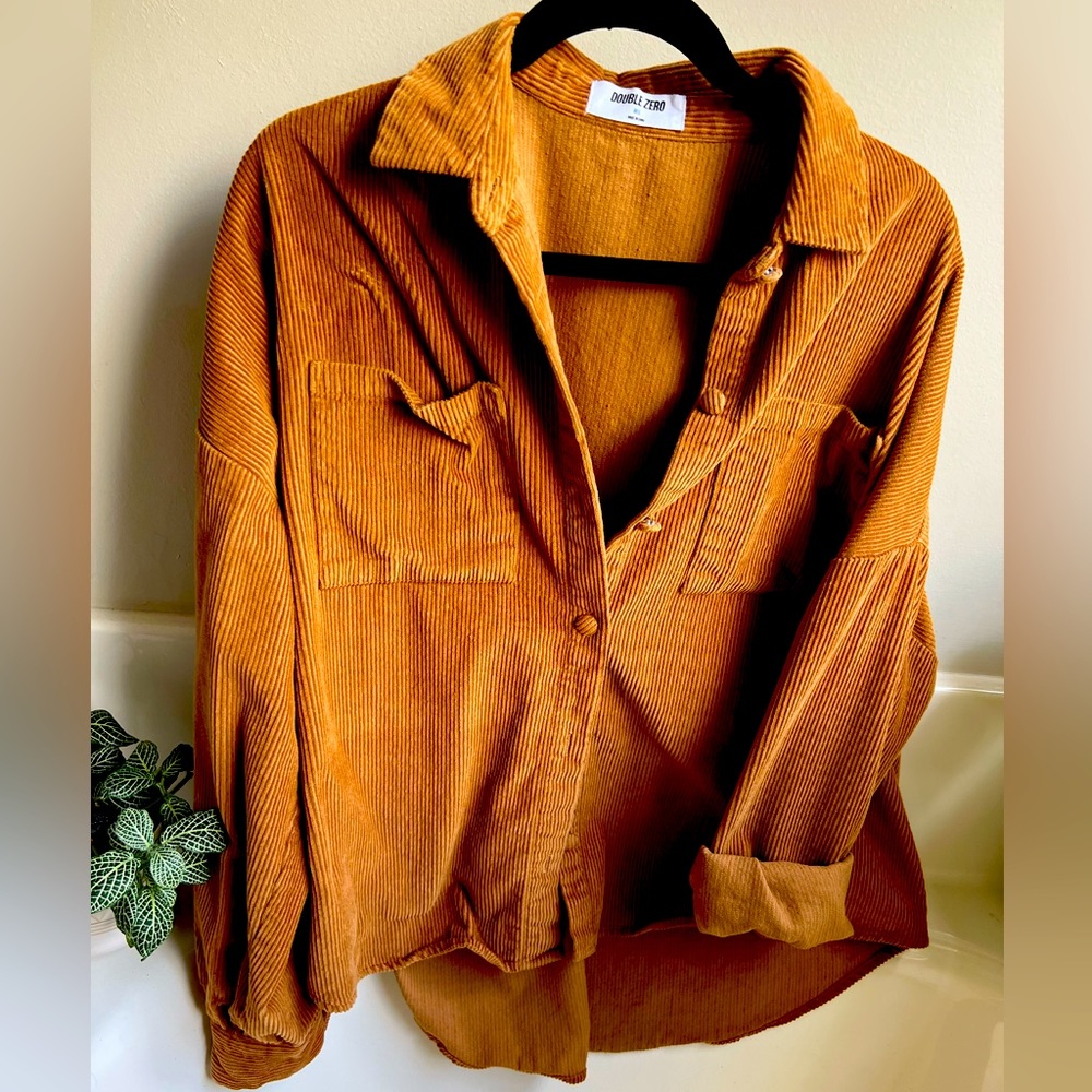 double zero camel brown button up